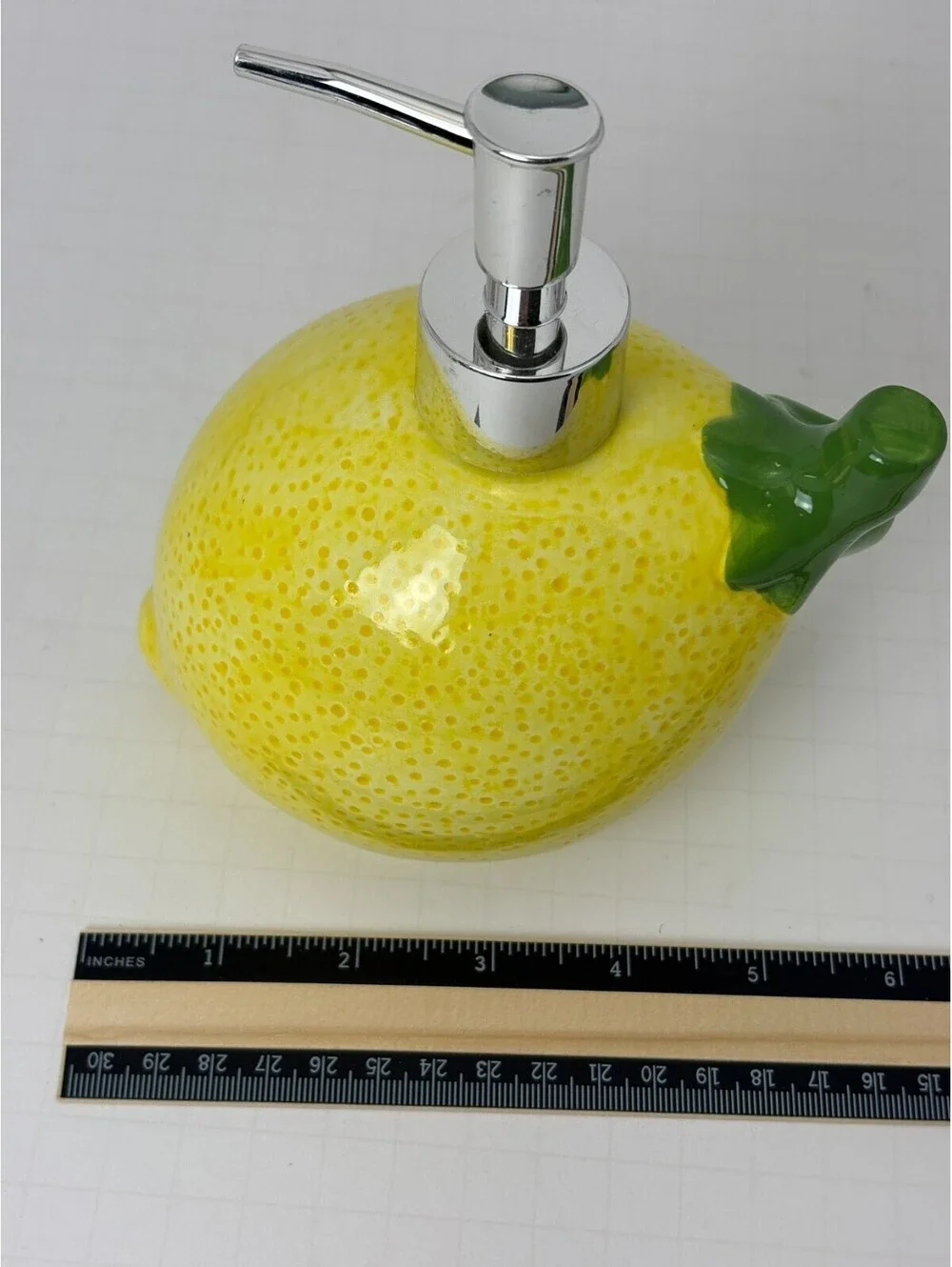 Lemon Soap Dispenser Hand Lotion Pump Yellow Textured Citrus Ceramic Decor